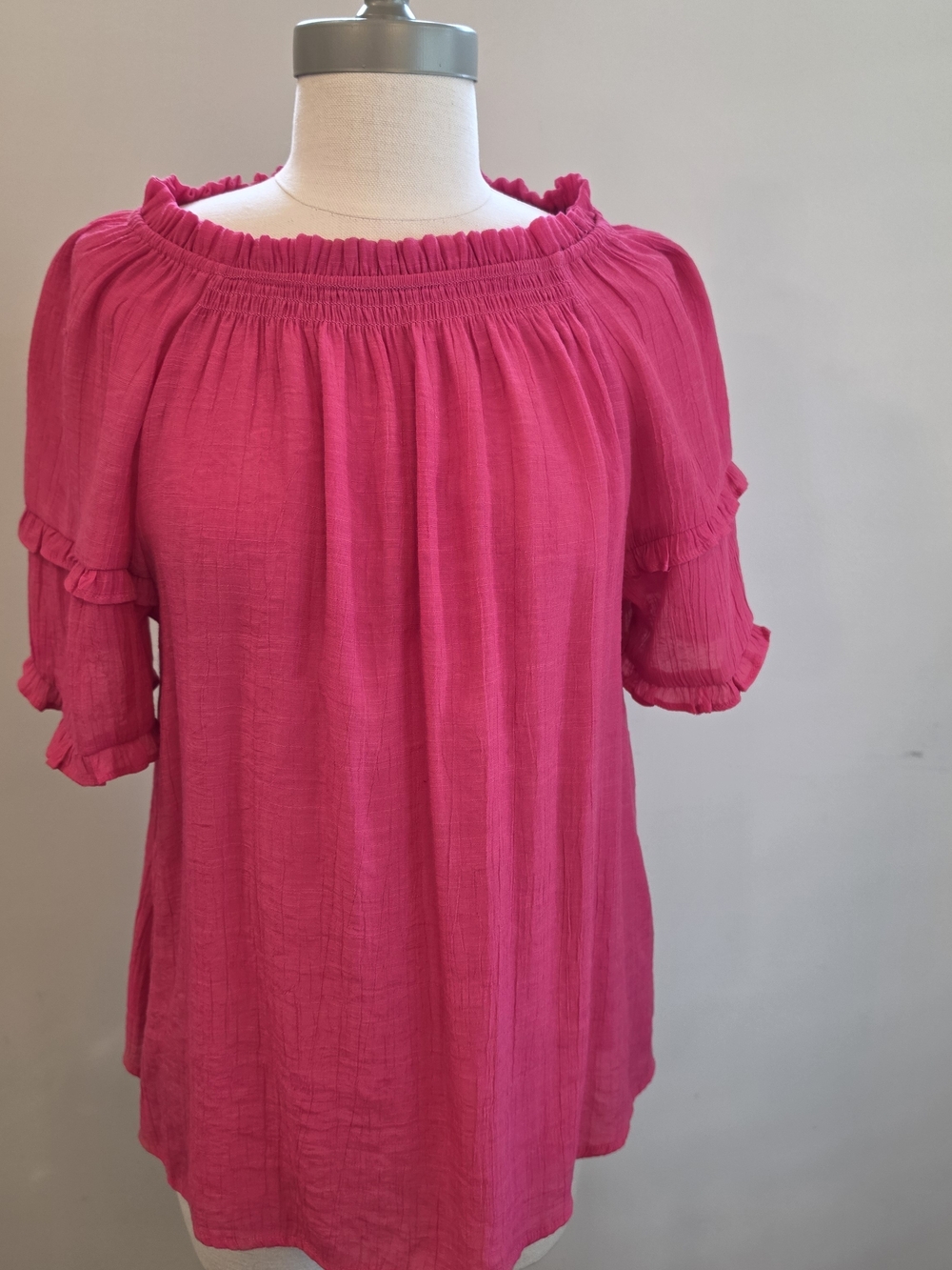 Nanette Lepore Hot Pink Off-Shoulder Ruffle Sleeve Blouse